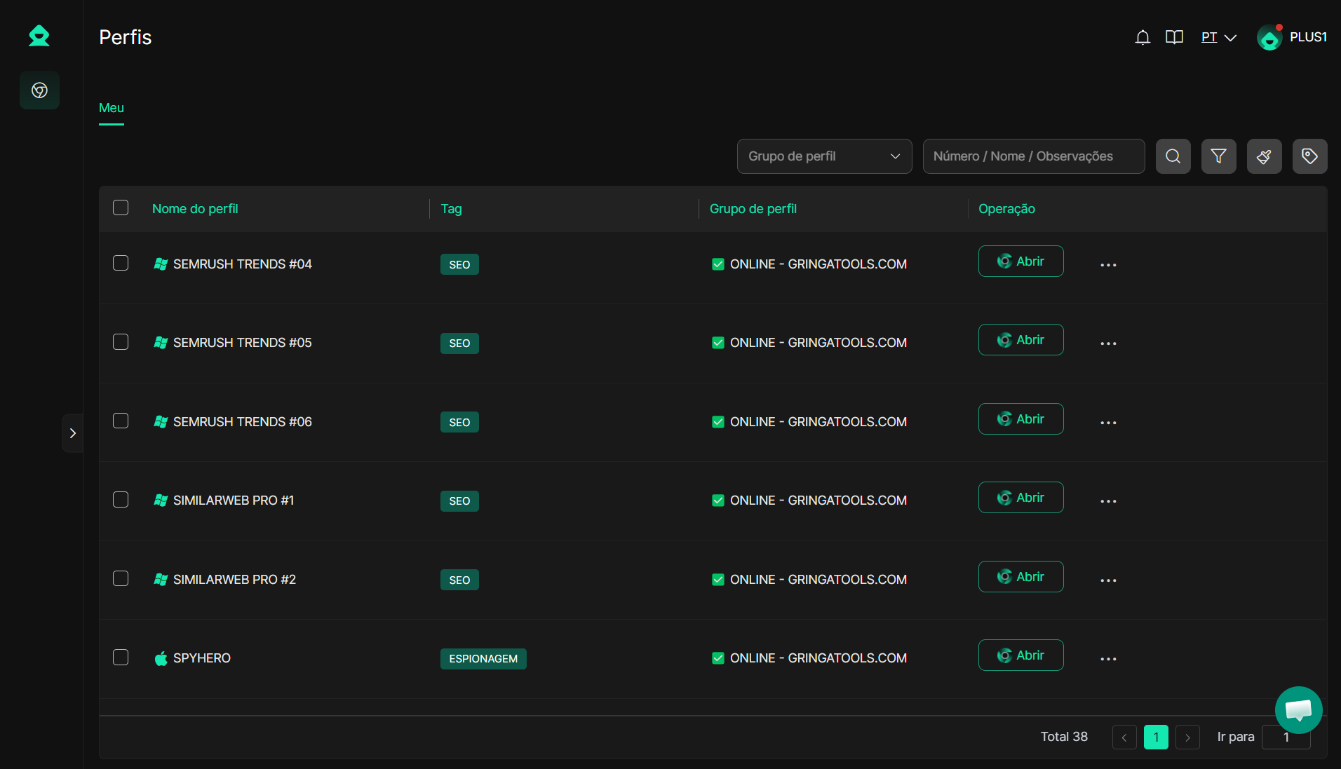 Interface da GringaTools — ferramentas disponíveis